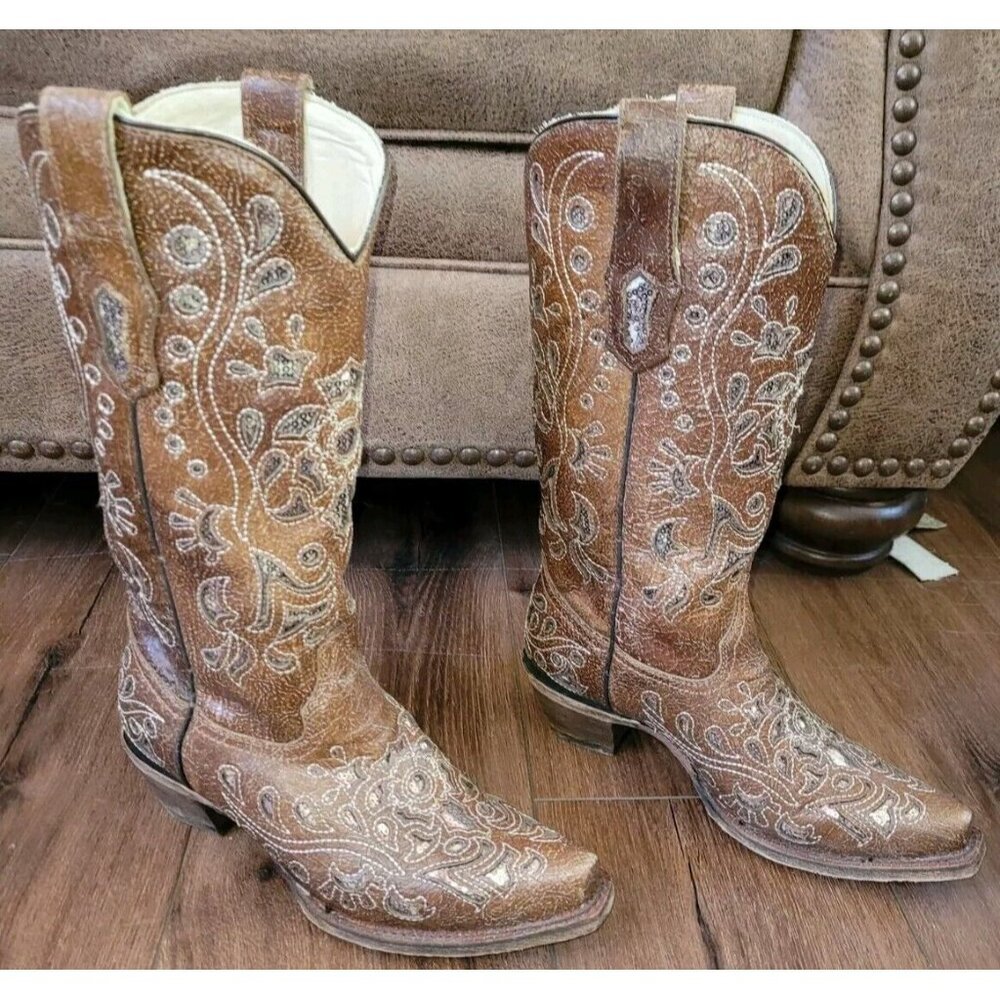 Corral Brown Embroidered Western Heeled Boots